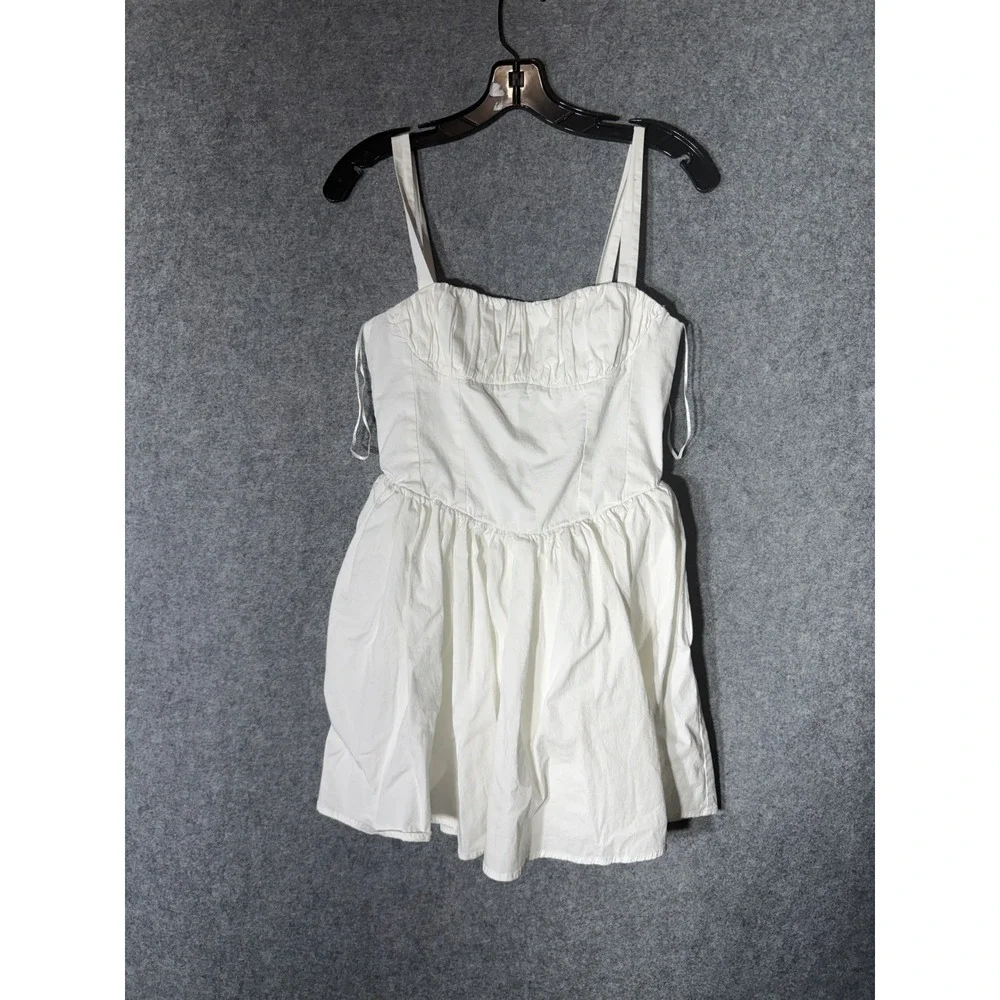 Zara White Cotton Ruched Bust Mini Dress Square Neck Sleeveless‎ Size M 30749